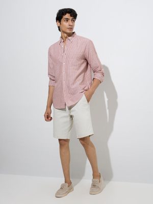 WES Casuals Coral Striped Relaxed-Fit Linen-Blend Shirt