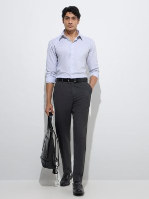 WES Formals Grey Relaxed-Fit Cotton Shirt