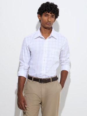 WES Formals White Checks Patterned Relaxed-Fit Cotton Shirt