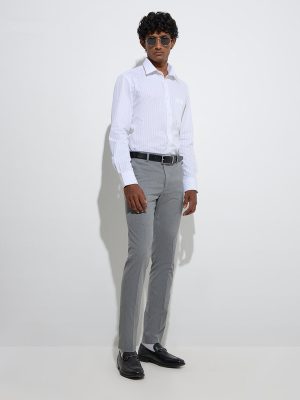 WES Formals White Striped Relaxed-Fit Cotton Shirt