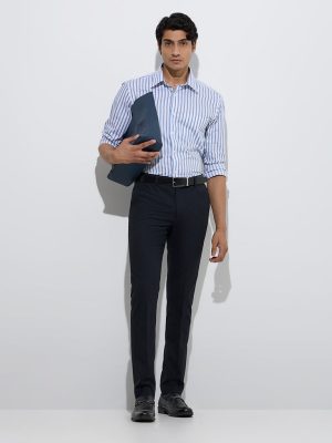 WES Formals Black Ultra-Slim Fit Mid-Rise Trousers