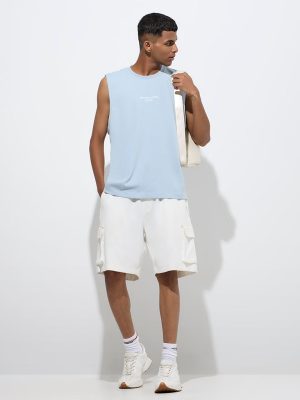 Studiofit Light Blue Relaxed-Fit Cotton-Blend T-Shirt