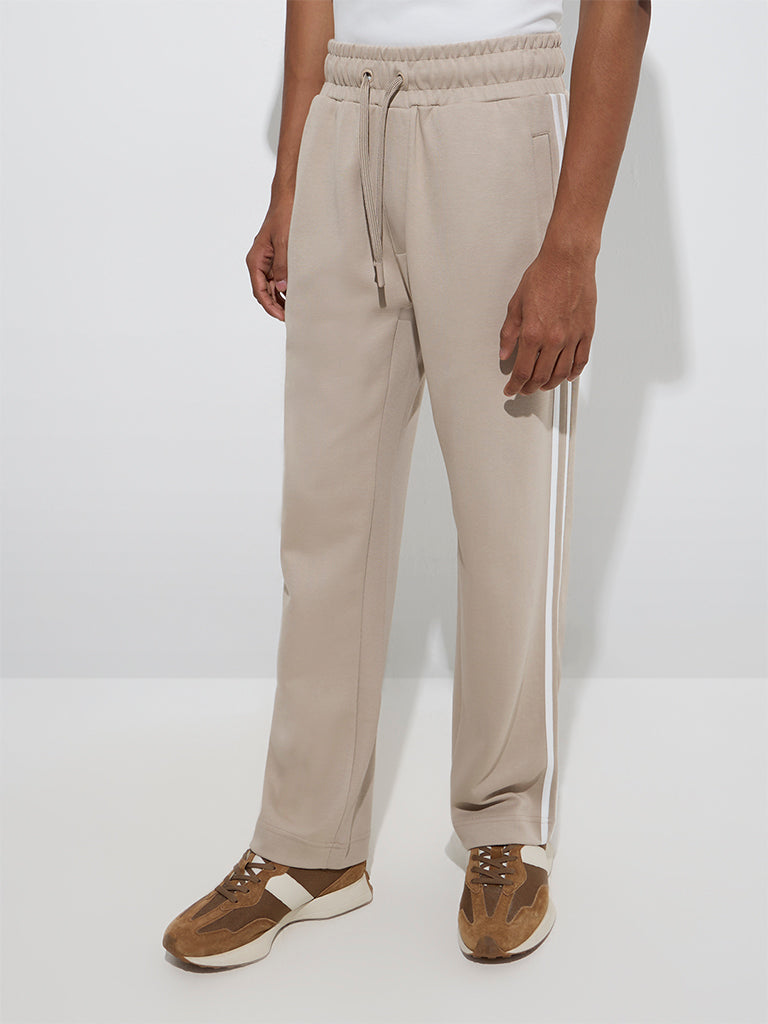 Studiofit Beige Relaxed-Fit Cotton-Blend Track Pants - Image 3