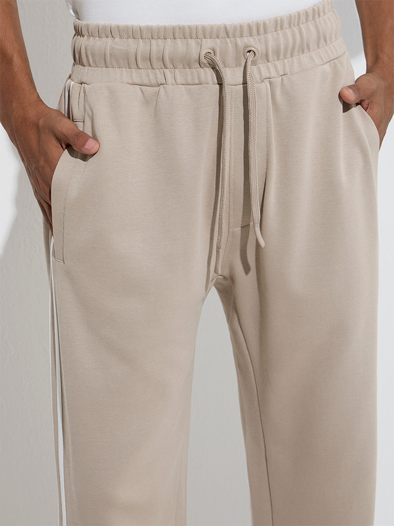 Studiofit Beige Relaxed-Fit Cotton-Blend Track Pants - Image 4