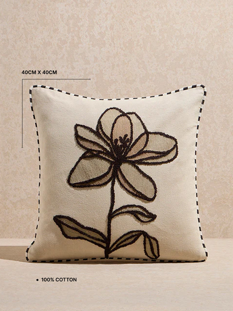 Westside Home Beige Floral Embroidered Cushion Cover - Image 4