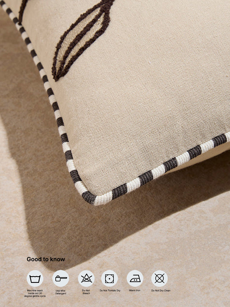 Westside Home Beige Floral Embroidered Cushion Cover - Image 5