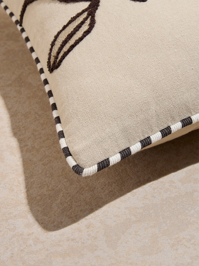 Westside Home Beige Floral Embroidered Cushion Cover - Image 3