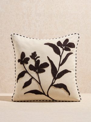 Westside Home Beige Foliage Embroidered Cushion Cover
