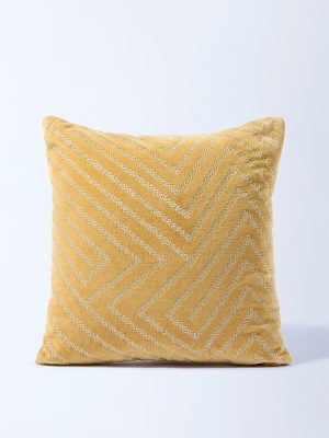 Westside Home Mustard Zari Embroidered Cushion Cover