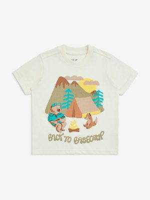HOP Kids Off-White Printed Cotton T-Shirt