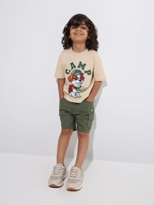 HOP Kids Beige Printed Cotton T-Shirt