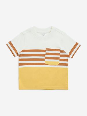 HOP Kids Yellow Stripe Printed Cotton T-Shirt