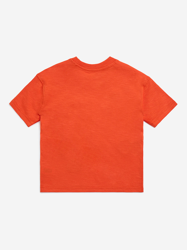 HOP Kids Orange Text Detailed Cotton T-Shirt - Image 2