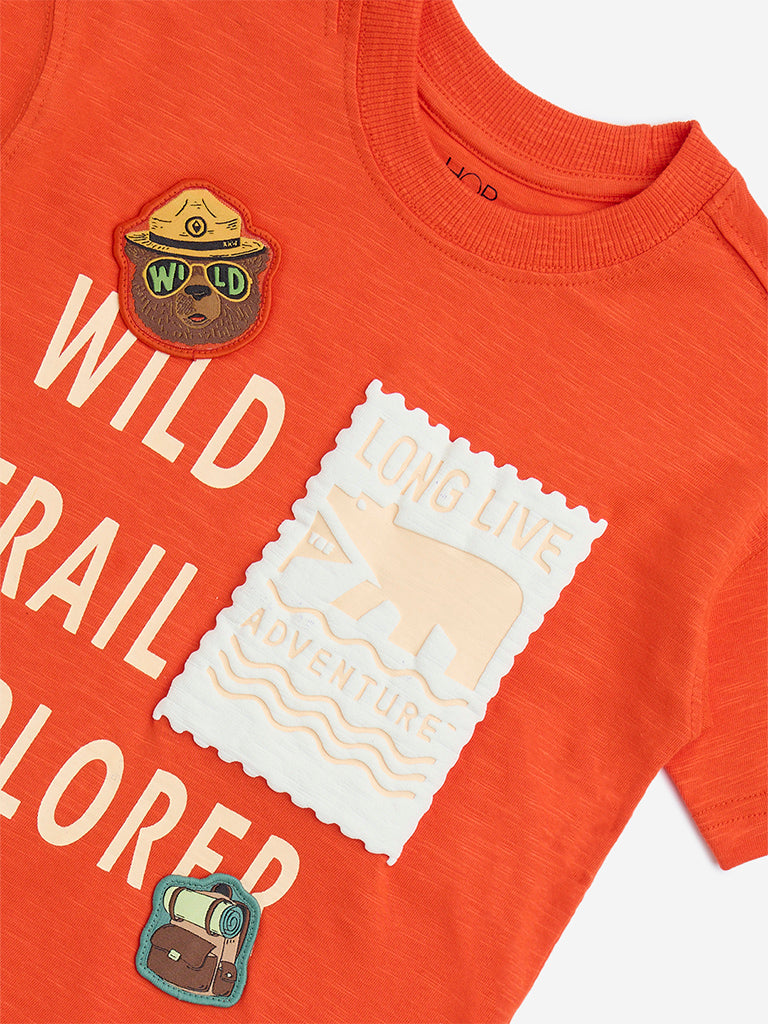 HOP Kids Orange Text Detailed Cotton T-Shirt - Image 3
