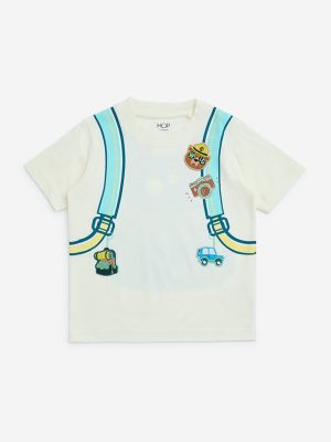 HOP Kids White Printed Cotton T-Shirt