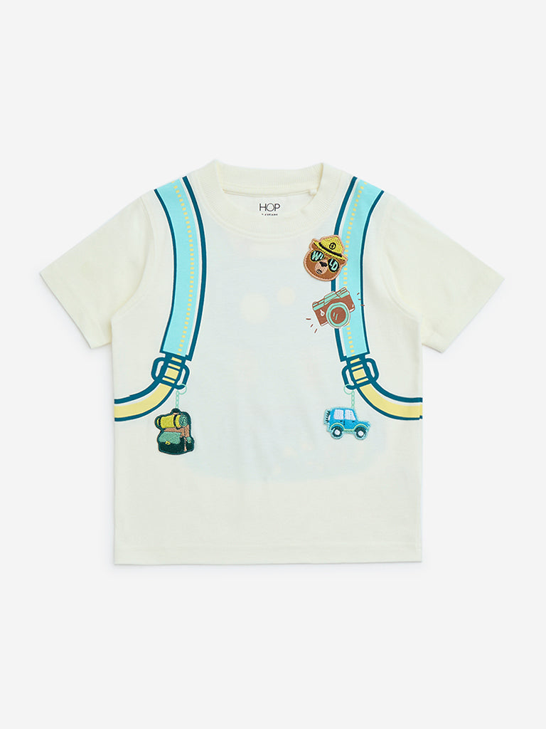 HOP Kids White Printed Cotton T-Shirt