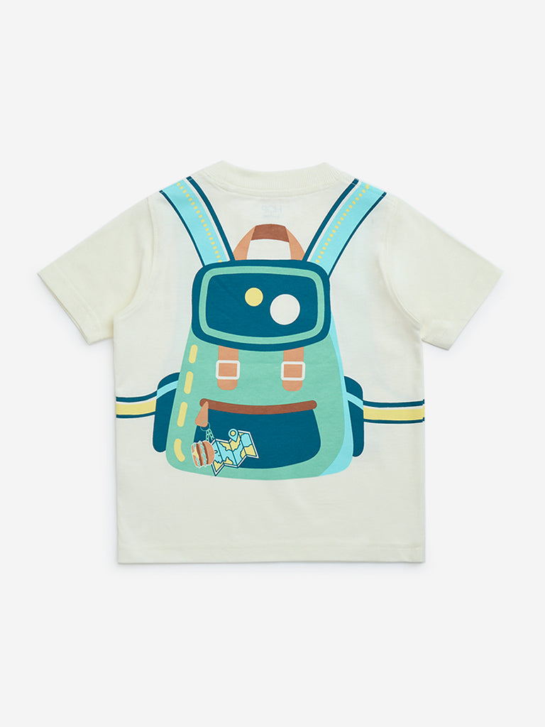 HOP Kids White Printed Cotton T-Shirt - Image 2