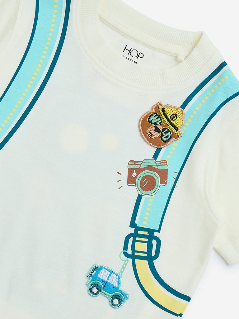 HOP Kids White Printed Cotton T-Shirt - Image 3