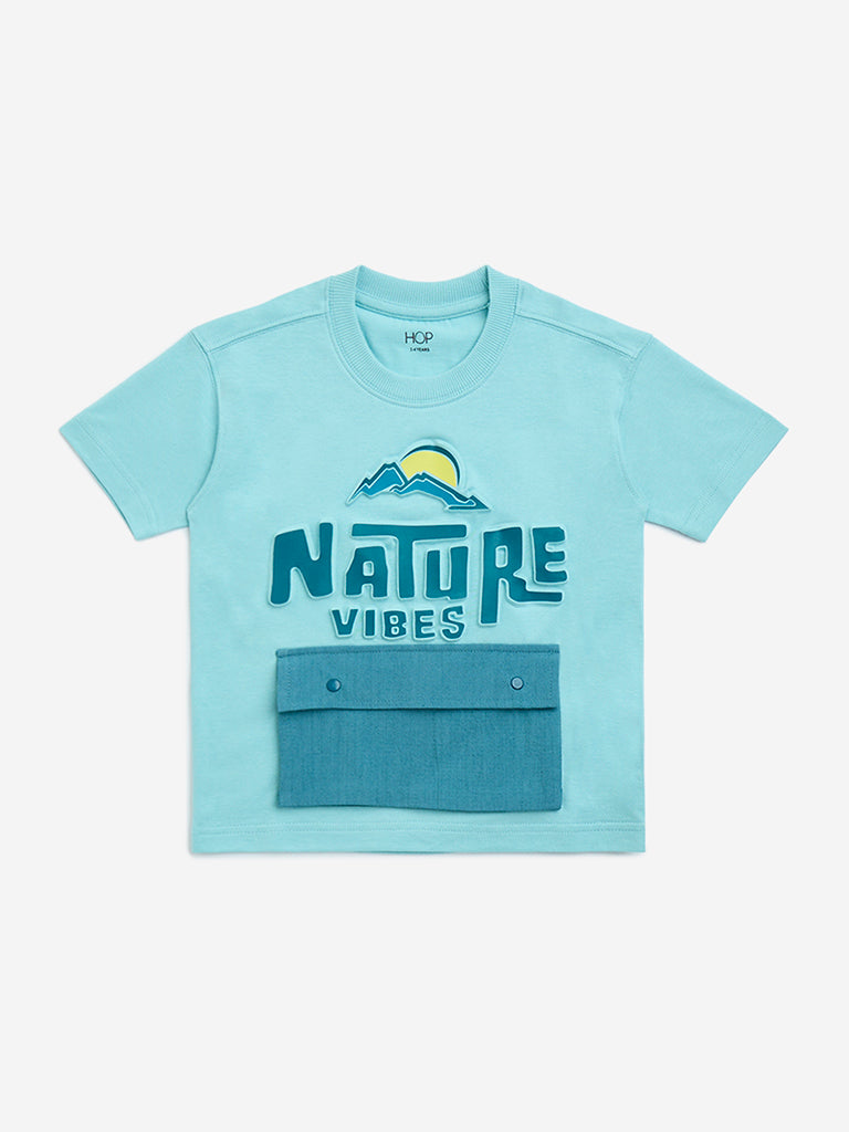 HOP Kids Aqua Text Design Cotton T-Shirt