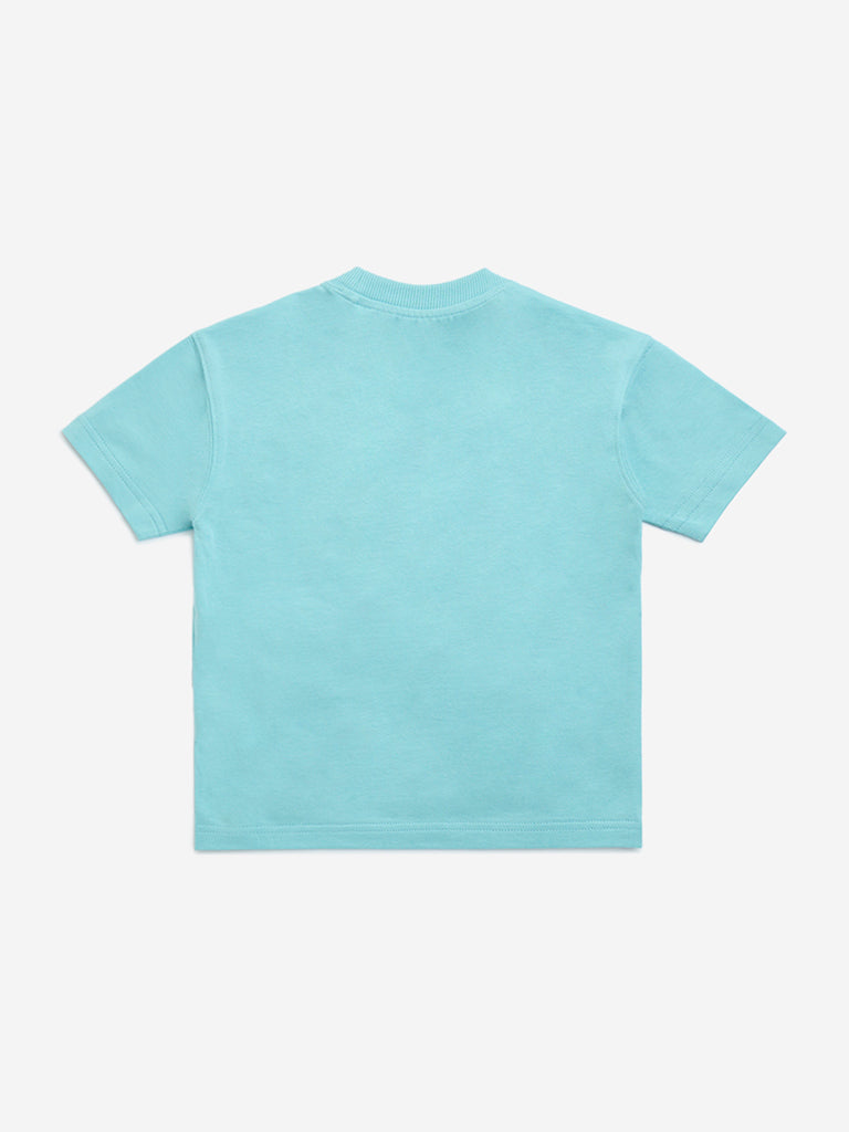 HOP Kids Aqua Text Design Cotton T-Shirt - Image 2