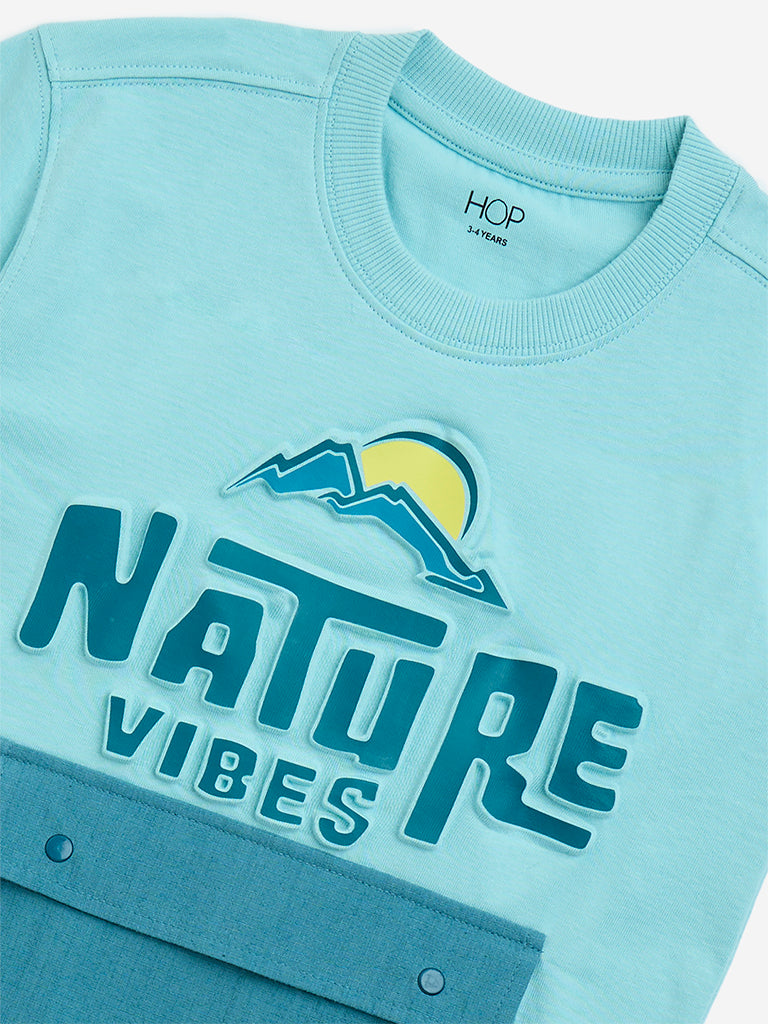 HOP Kids Aqua Text Design Cotton T-Shirt - Image 3