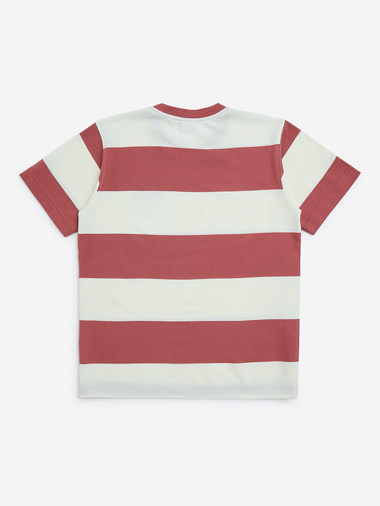 Y&F Kids Red Stripe Printed Cotton T-Shirt - Image 2