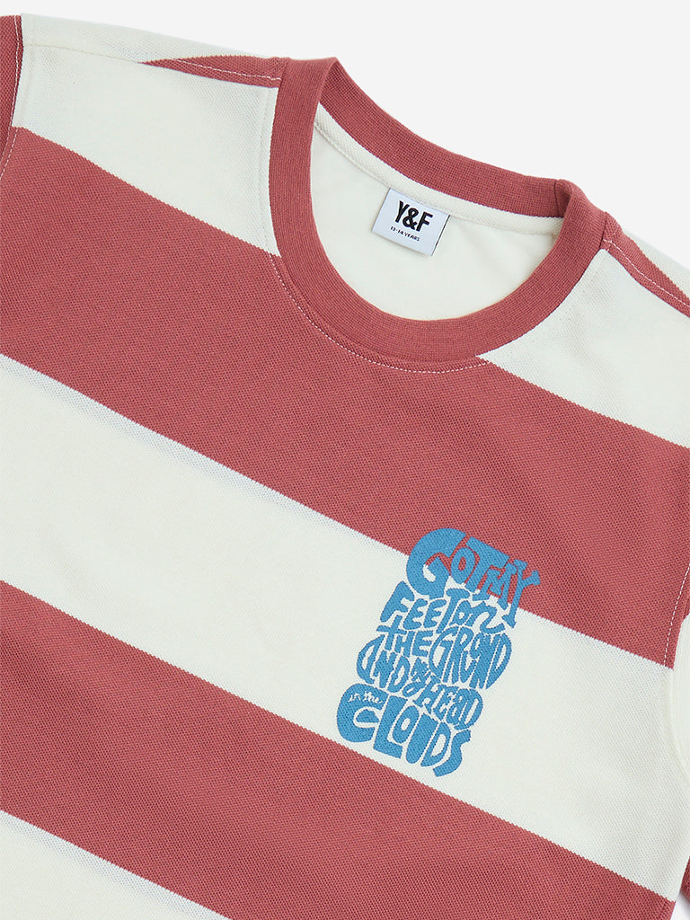 Y&F Kids Red Stripe Printed Cotton T-Shirt - Image 3