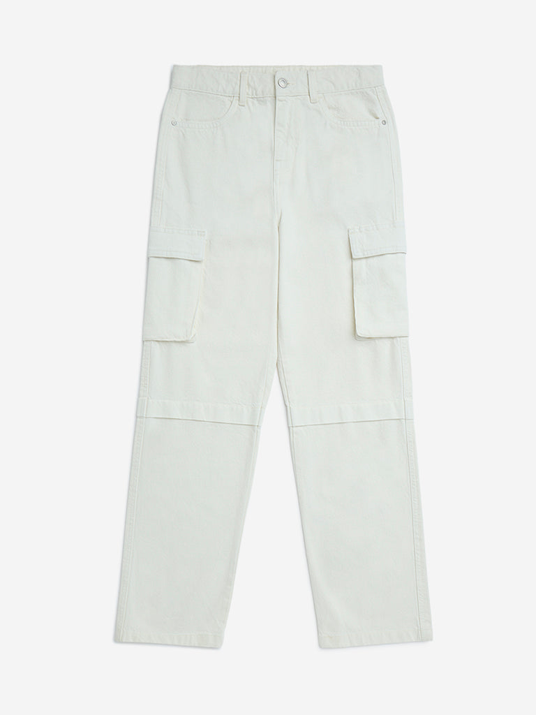 Y&F Kids Off-White Cargo-Style Relaxed-Fit Mid-Rise Jeans - Image 6