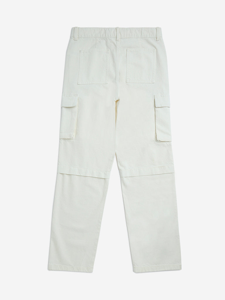 Y&F Kids Off-White Cargo-Style Relaxed-Fit Mid-Rise Jeans - Image 7