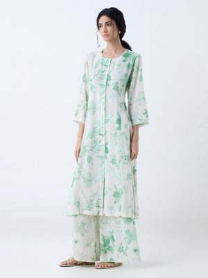Zuba Green Botanical Design A-Line Kurta