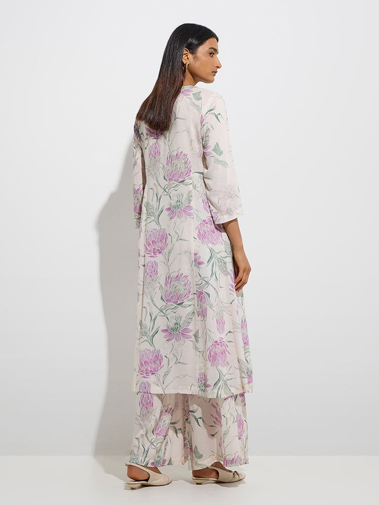 Zuba Lilac Floral Detailed A-Line Kurta - Image 4