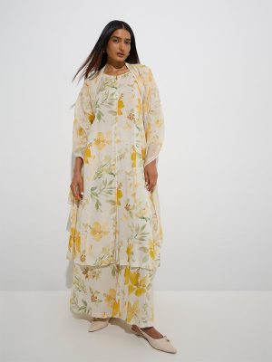 Zuba Yellow Floral Design A-Line Kurta