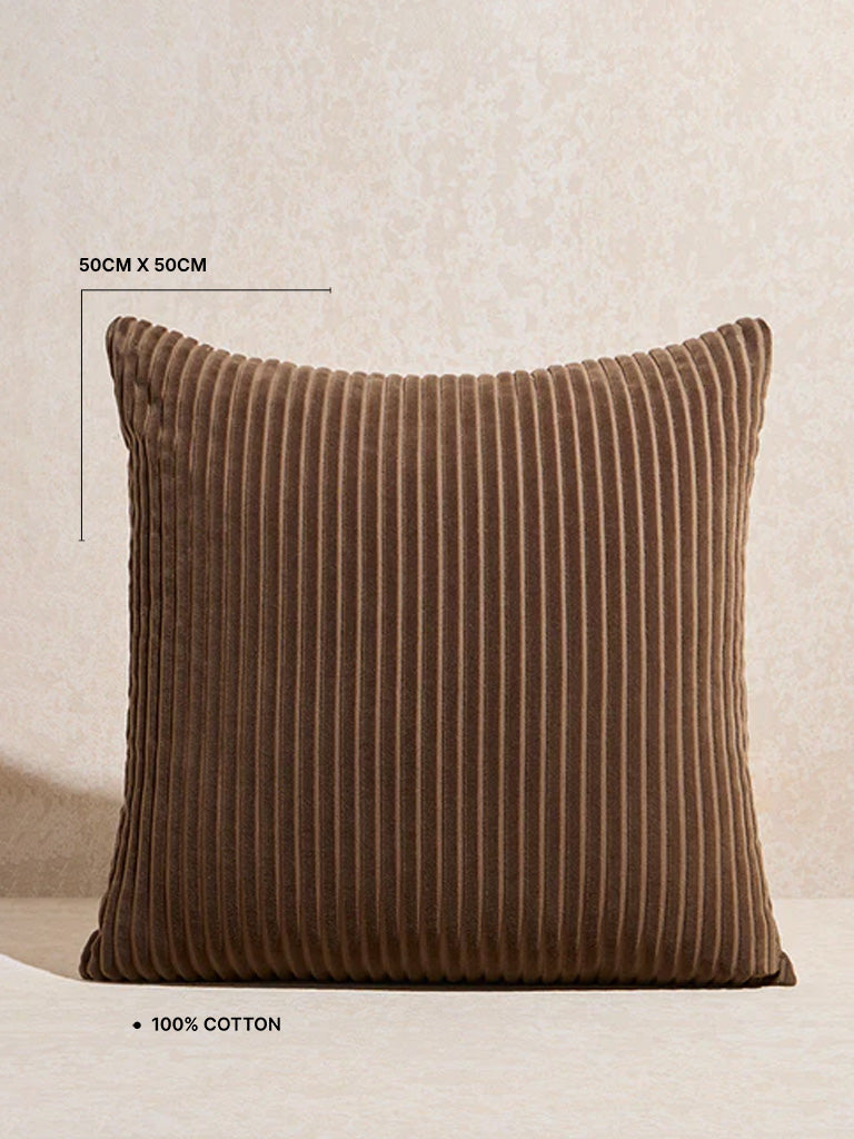 Westside Home Dark Brown Corduroy Cushion Cover - Image 4