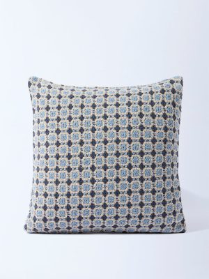 Westside Home Dusty Blue Woven Box Design Cushion Cover