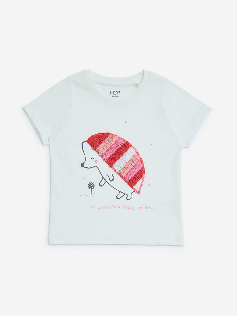 HOP Kids White Animal Design Cotton T-Shirt