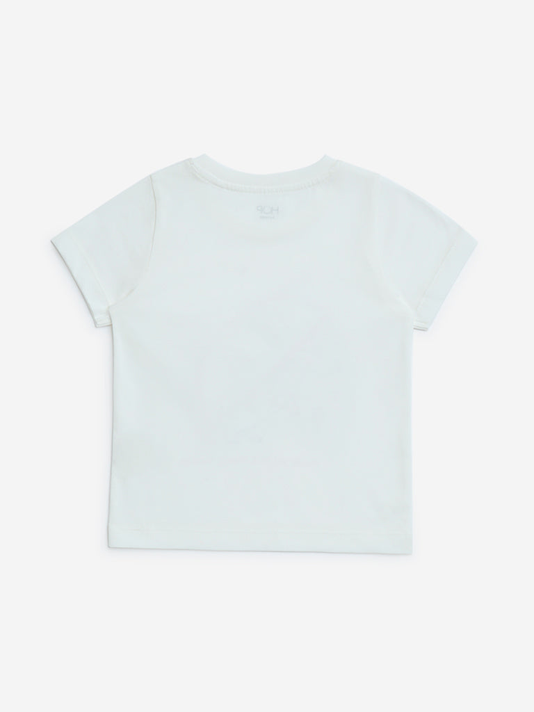 HOP Kids White Animal Design Cotton T-Shirt - Image 3