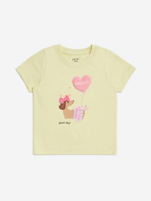 HOP Kids Yellow Animal Pattern Cotton T-Shirt