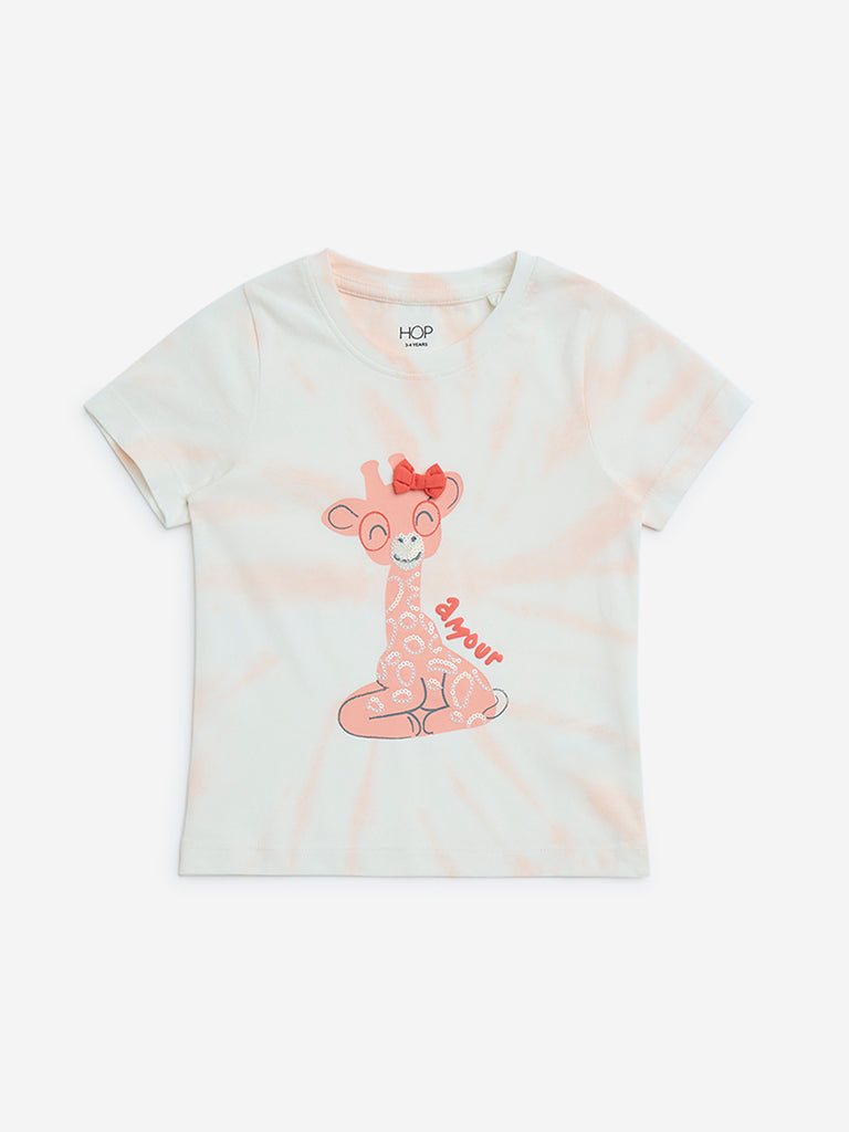 HOP Kids Peach Animal Printed Cotton T-Shirt - Image 4