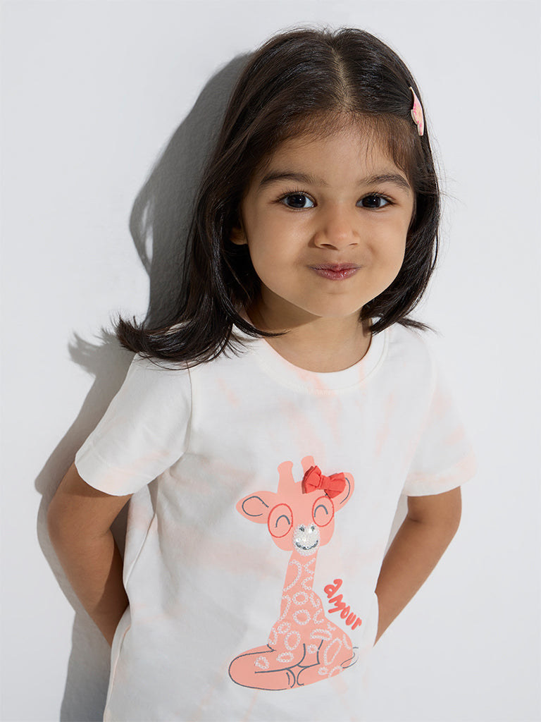 HOP Kids Peach Animal Printed Cotton T-Shirt - Image 2