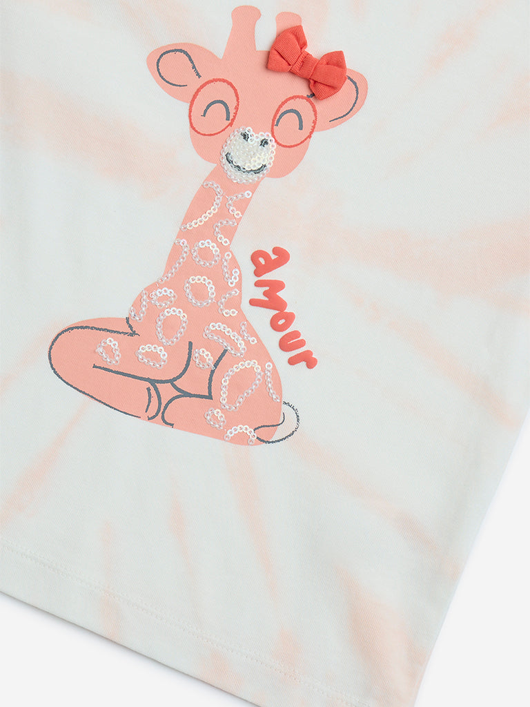 HOP Kids Peach Animal Printed Cotton T-Shirt - Image 6