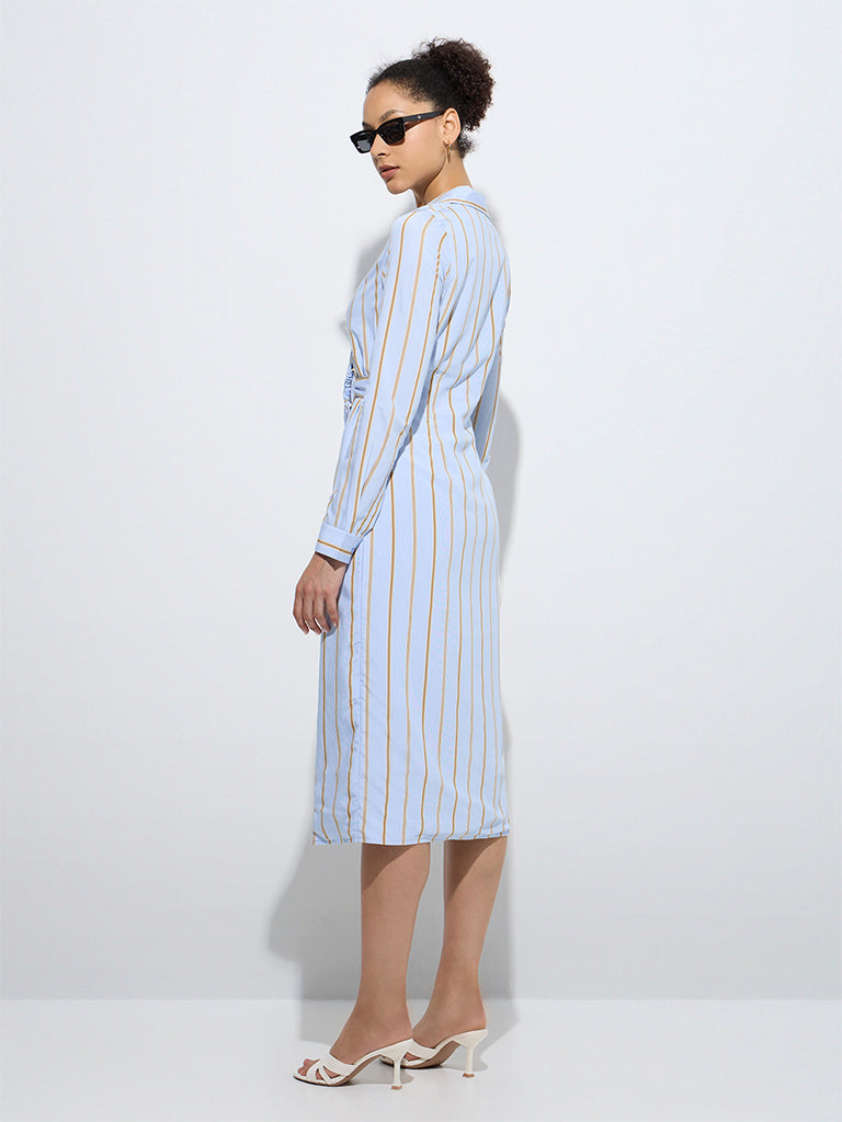 Wardrobe Blue Stripe Printed Wrap-Style Dress - Image 4
