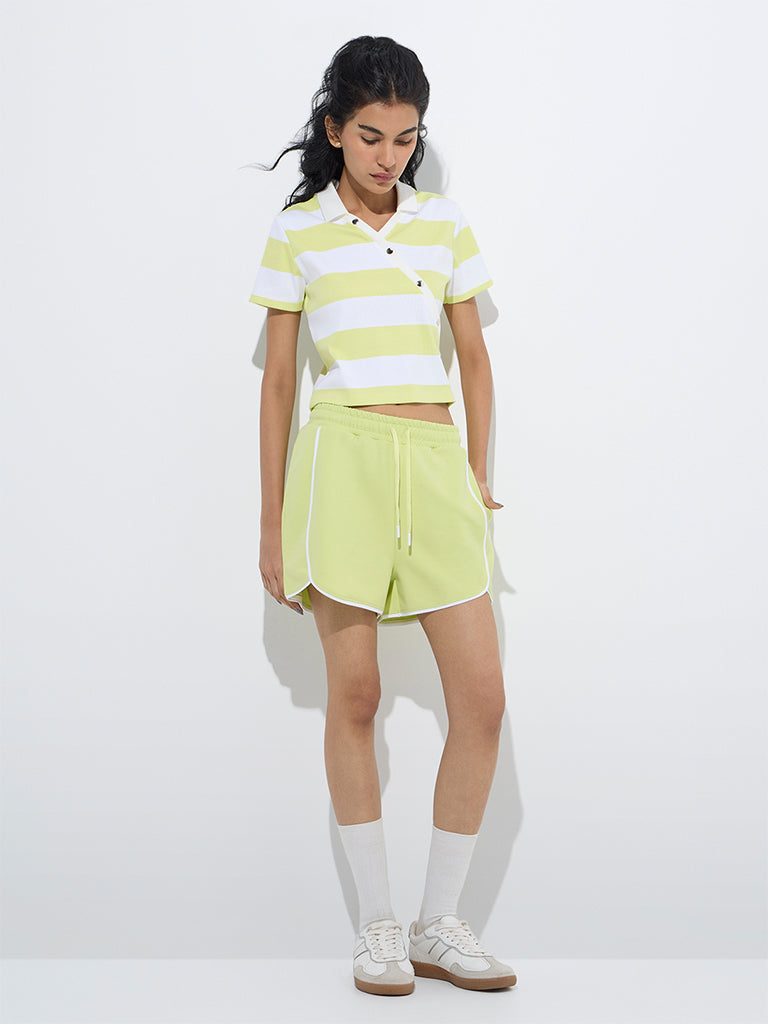 Studiofit Neon Green High-Rise Cotton Shorts