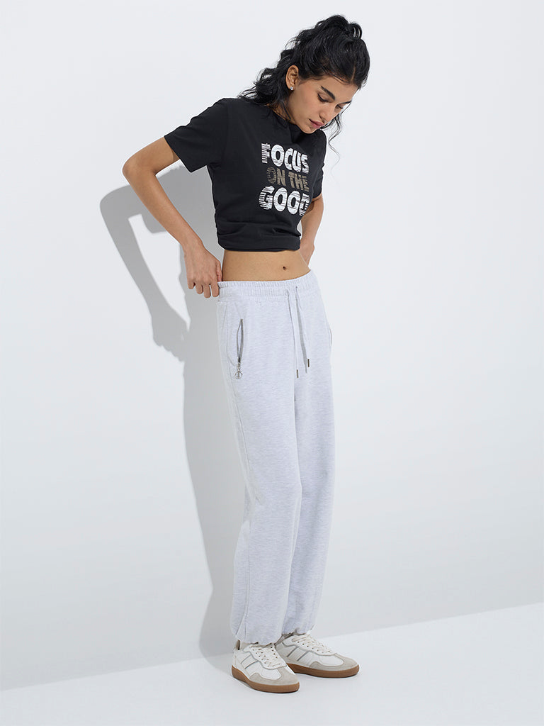 Studiofit Grey High-Rise Cotton-Blend Joggers