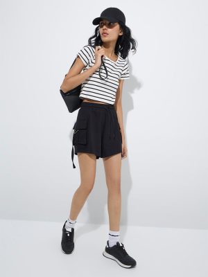 Studiofit Black High-Rise Cotton-Blend Shorts