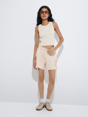 Studiofit Beige High-Rise Cotton Shorts