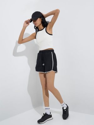 Studiofit Black High-Rise Cotton Shorts