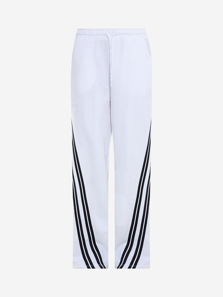 Studiofit White Striped High-Rise Cotton Track Pants - Image 5