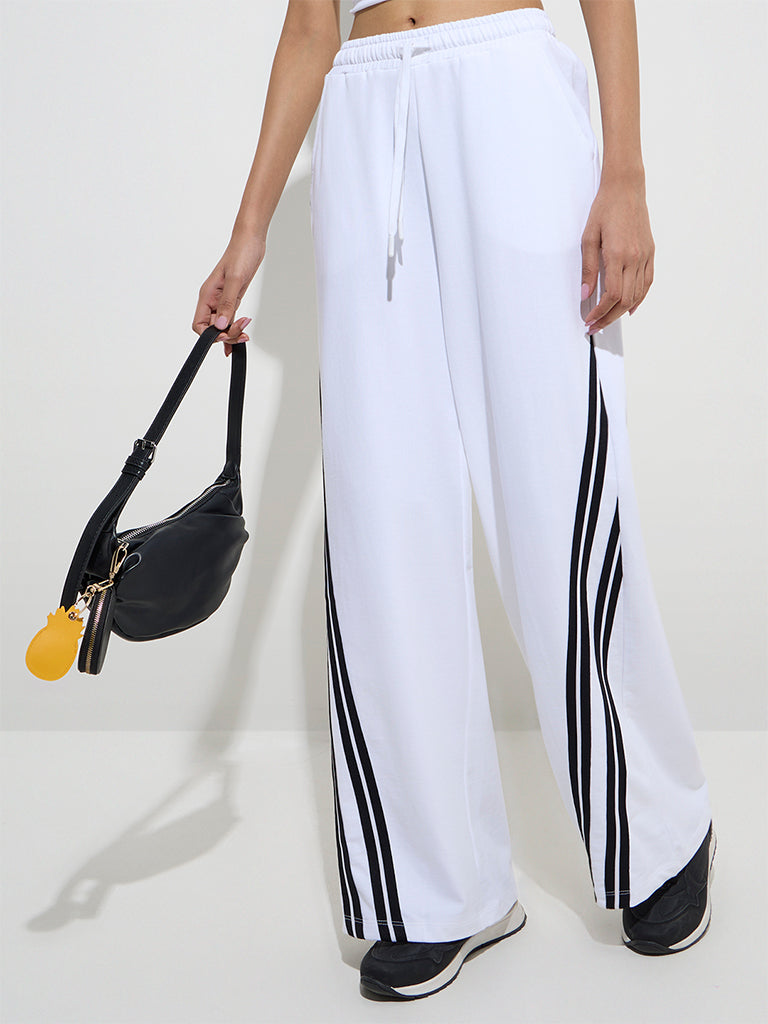 Studiofit White Striped High-Rise Cotton Track Pants - Image 2