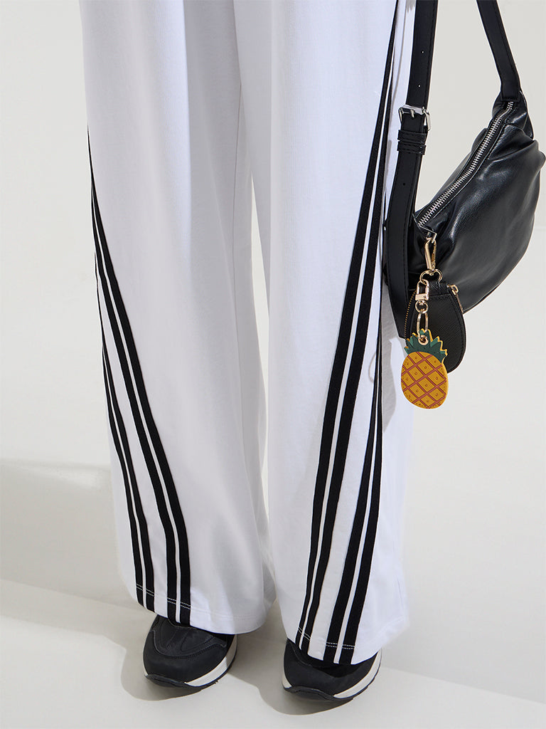 Studiofit White Striped High-Rise Cotton Track Pants - Image 3
