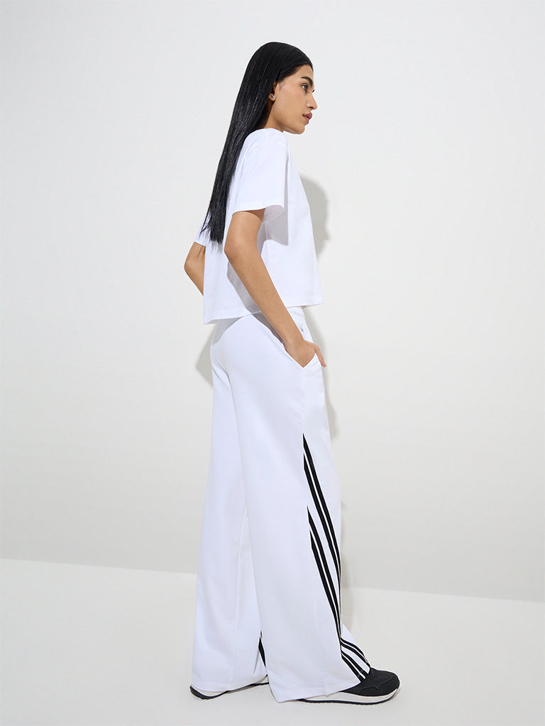 Studiofit White Striped High-Rise Cotton Track Pants - Image 4